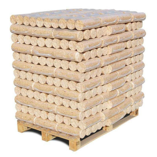 Zachthoutbriketten rond, zonder gat 960kg pallet